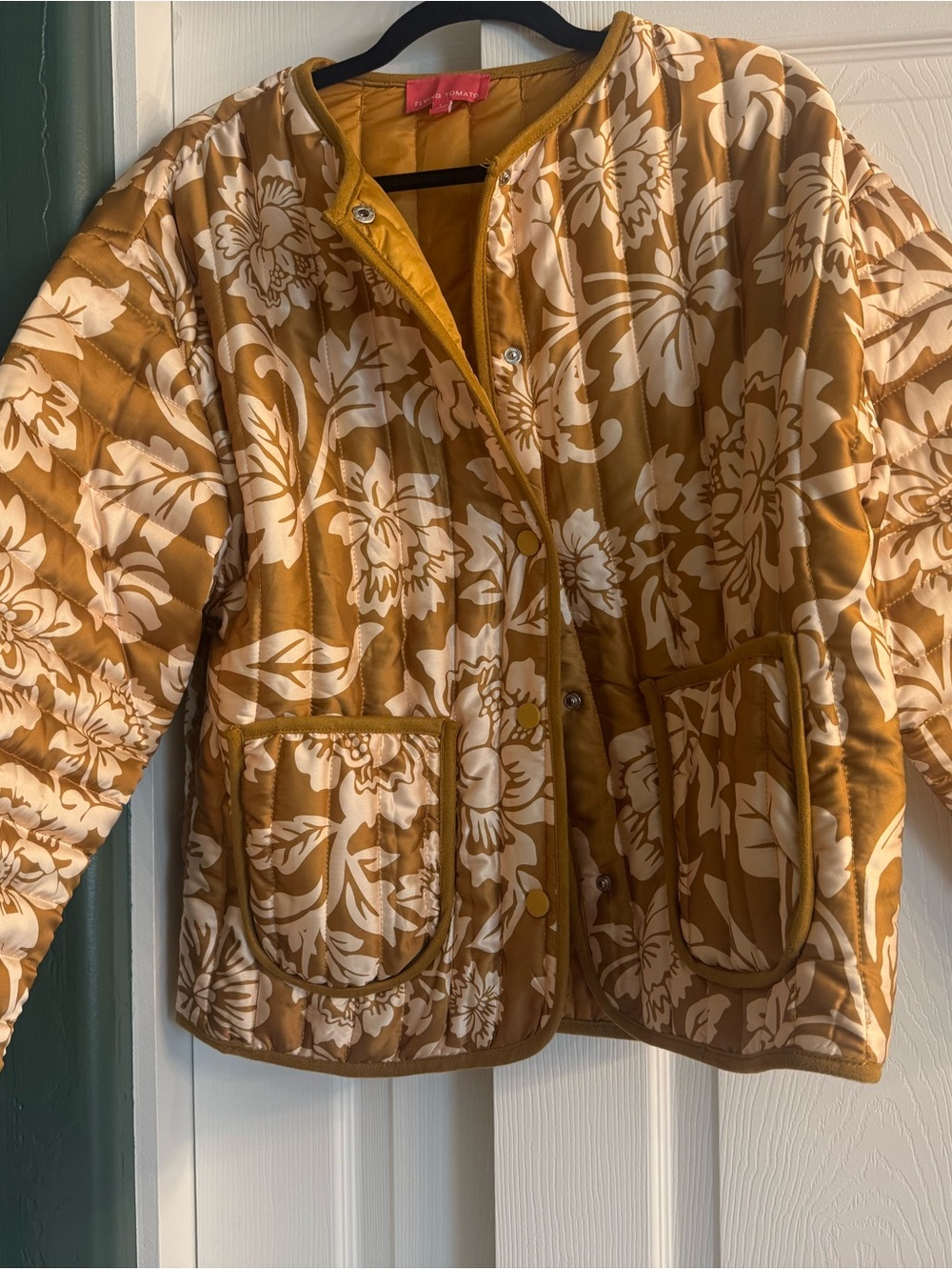 Flying Tomato Quilted Floral Jacket in Mustard and Cream